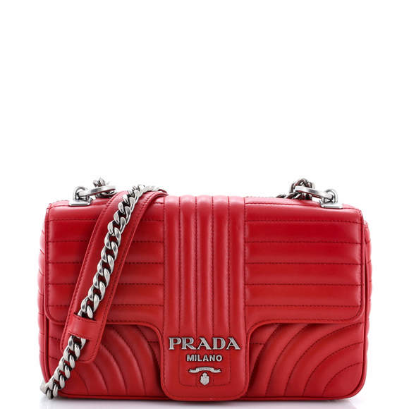 Prada Medium Chain Flap Shoulder Bag Diagramme Quilted Leather - Picture 1 of 5